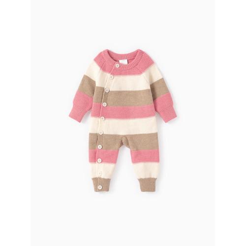 Bébé Fille Rayé Bouton Pull Combinaison