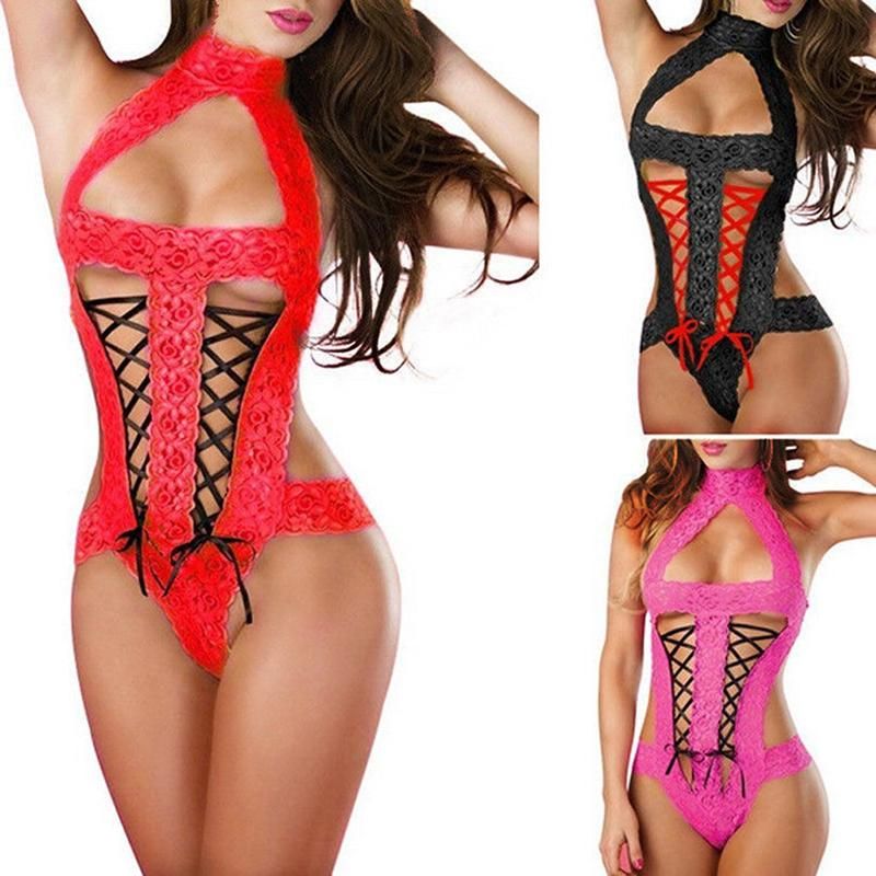 Rojo Ensemble De Vêtements De Nuit En Dentelle Pour Femmes, Sexy, Soutien-Gorge Ouvert, Poupée Noire, Style D'été, Pour Jeux D'adultes, Robe De Soirée