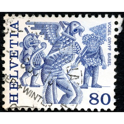 Timbre Oblitéré Helvetia, Vogel Gryff Basel, 80