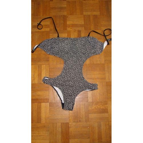 Maillot De Bain Une Pièce Trikini Noir Blanc T36