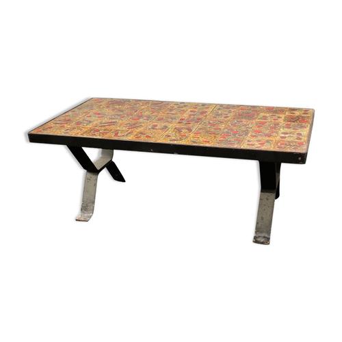 Table Basse Midcentury En Cramique Et Fonte Multicolore