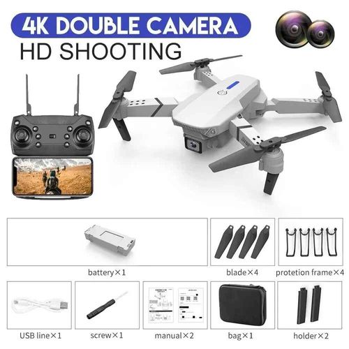 Drone E88pro Rc 4k Avec Caméra Hd Grand Angle 2024 P,Hélicoptère Pliable,Wifi,Fpv,Jouet Cadeau Recommandé,1080 - Type White 4k Dualc-Generique