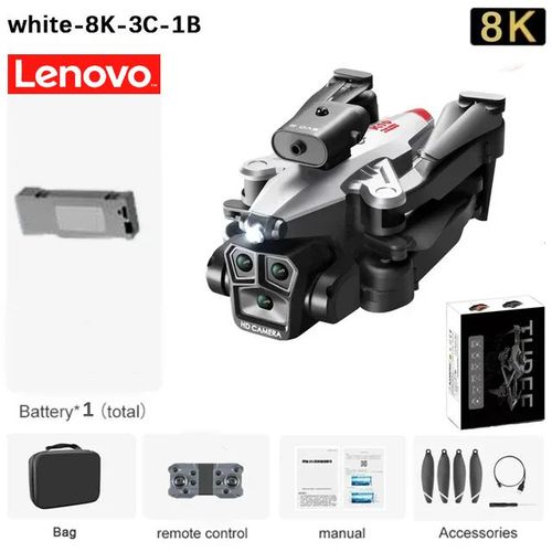 Lenovo-Drone K10max 8k Professionnel Avec Trois Caméras,Localisation De Flux Optique,Évitement D'obstacles À Quatre Voies,Rc,Pour Adulte Et Enfant - Type White-8k-Bag-1b-Generique