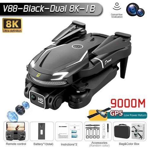 Mini Importateur V88 Avec Caméra Hd Pour Touristes,Jouet Quadrirotor Pliable,Photographie D'évitement D'obstacles,Flux Optique,Uav,5g,Gps,4k,2024 - Type Black Dual 8k 1b #A-Generique