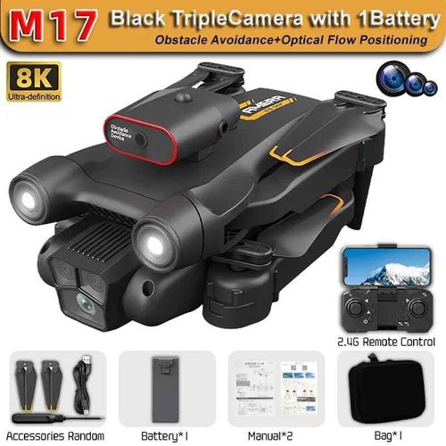 Drone Professionnel Avec Triple Caméra Hd Grand Angle,Hélicoptère Télécommandé Pliable,Wifi,Fpv,Maintien Recommandé,Figurine M17,Rc,4k,2025 - Type M17 Triple8k-Bag-Generique
