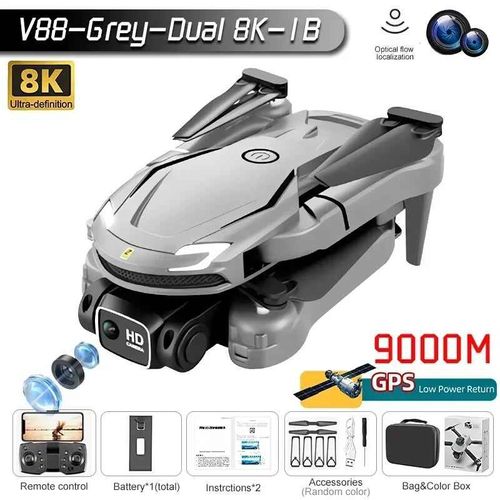 Mini Importateur V88 Avec Caméra Hd Pour Touristes,Jouet Quadrirotor Pliable,Photographie D'évitement D'obstacles,Flux Optique,Uav,5g,Gps,4k,2024 - Type Grey Dual 8k 1b #A-Generique