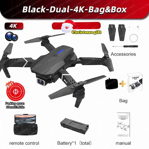 Drone E88 Pro Rc 4k Professionnel Avec Caméra Hd Grand Angle 1080p Pour Touriste,Hélicoptère Rc Pliable,Wifi,Fpv,Recommande De Tenir Un Tablier,Vente - Type B-Dual-4k-Bag-Box #D-Generique