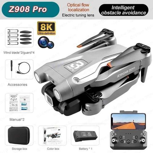 Drone Professionnel Z908 Pro Max 8k Gps Pour Touristes,Photographie Aérienne Hd Fpv,Sans Balais,Évitement D'obstacles,Quadrirotor 9000m - Type Pro Gray Dual8k 1b #A-Generique