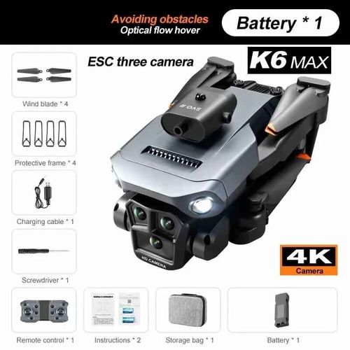 Drone Professionnel K6 Max 8k Hd,Trois Caméras,Gps,Flux Optique Grand Angle,Évitement D'obstacles À Quatre Voies,Jouets Quadricoptères - Type Black-Three-4k-1b-Generique