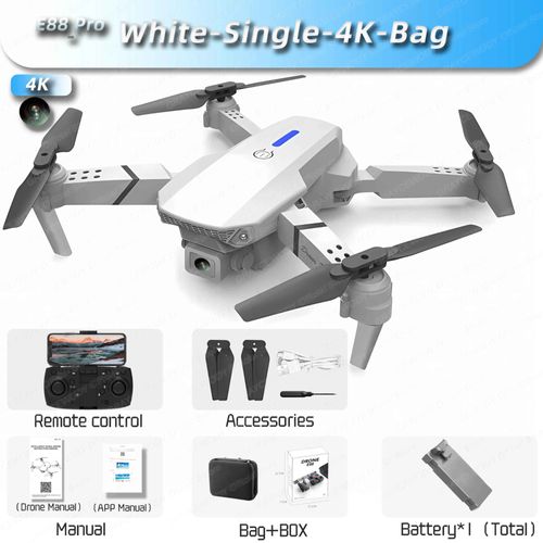 Drone Pliable Avec Caméra Hd Grand Angle Pour Touristes,Hélicoptère Rc,4k,Professionnel,Wifi,Fpv,Recommandé De Tenir Un Tablier,E88pro,1080p - Type White-Single-4k-Bag #D-General Brand