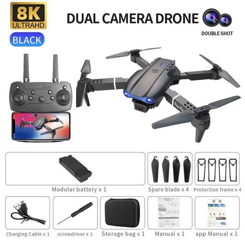 Drone E88d E99d Rc 4k Avec Caméra Hd Grand Angle 2024 P,Lumière Colorée Professionnelle,Wifi Fpv,Quadrirotor,Jouet Cadeau Recommandé,1080 - Type E99 Dual4k Black Bag-Generique