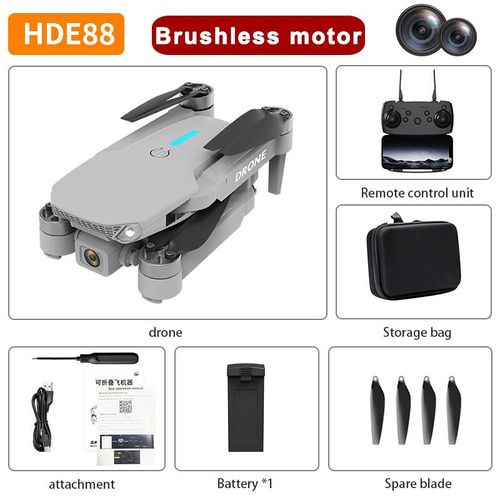 Drone Sans Balais E88 Pro Avec Caméra Rc,Hélicoptère Pliable,4k,Professionnel,Hd,Wifi,Photographie Aérienne,Jouets Pour Garçons - Type White-E #B-Generique