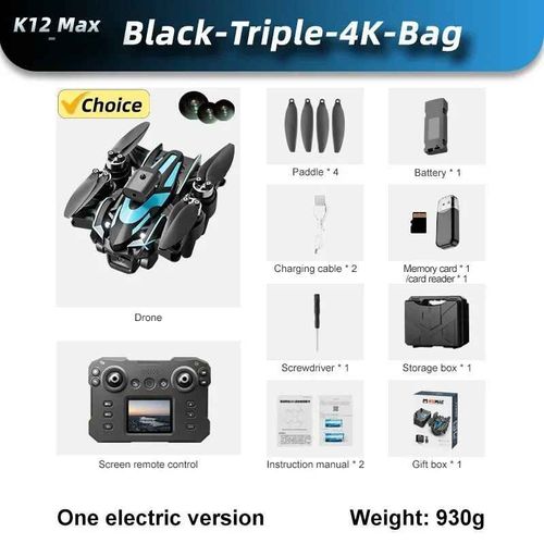 K12 Max Screen Lonely Drone Avec Caméra Hd 8k,Moteur Sans Balais,Évitement D'obstacles,Quadrirotor Pliable,Jouet Rc - Type Black-Triple4k-Bag-Generique
