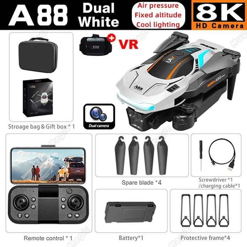 Mini Importateur A88 Rc Avec Caméra Pour Touristes,Haute Définition,Photographie Aérienne Professionnelle,5g,Gps,Évitement D'obstacles,Quadrirotor,Jouets Cadeaux,8k - Type 8k Dual White 1b Vr-Generique