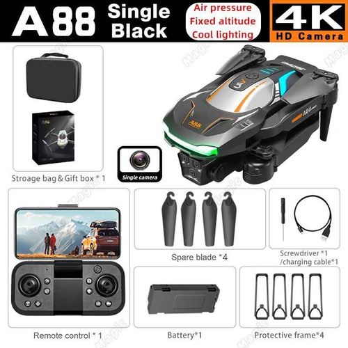 Mini Importateur A88 Rc Avec Caméra Pour Touristes,Haute Définition,Photographie Aérienne Professionnelle,5g,Gps,Évitement D'obstacles,Quadrirotor,Jouets Cadeaux,8k - Type 4k Single Black 1b-Generique