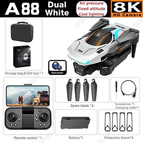 Mini Importateur A88 Rc Avec Caméra Pour Touristes,Haute Définition,Photographie Aérienne Professionnelle,5g,Gps,Évitement D'obstacles,Quadrirotor,Jouets Cadeaux,8k - Type 8k Dual White 1b-Generique
