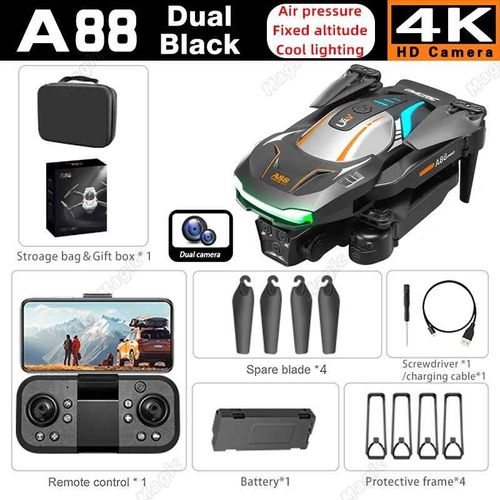 Mini Importateur A88 Rc Avec Caméra Pour Touristes,Haute Définition,Photographie Aérienne Professionnelle,5g,Gps,Évitement D'obstacles,Quadrirotor,Jouets Cadeaux,8k - Type 4k Dual Black 1b-Generique