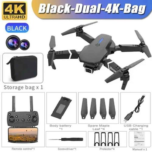 Drone Professionnel Avec Caméra Hd Grand Angle Pour Touristes,Hélicoptère Rc Pliable,Wifi Fpv,E88pro,4k,1080p,Recommandé De Tenir Un Tablier,Cadeau De Vente - Type Black-Dual-4k-Bag #V-Generique