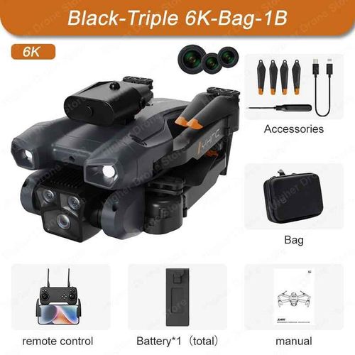 Mini Drone P13 Professionnel Avec Caméra Hd 8k,Évitement D'obstacles,Photographie Aérienne,Flux Optique,Quadrirotor Pliable,Jouets Cadeaux - Type Black-6k-Bag-1b-Generique