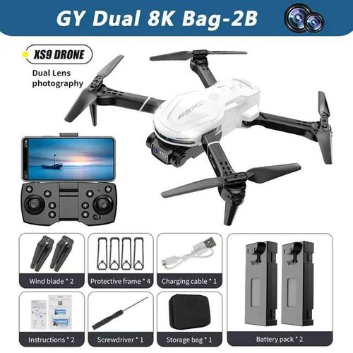 Drone Rc Xs9 5g Gps,Caméra Aérienne Pliable,Caméra Professionnelle 4k 8k Hd,Flux Optique,Évitement D'obstacles,2024 - Type White Dual 8k 1b-Generique
