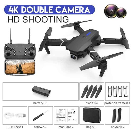 Drone Rc Professionnel E88pro 4k Avec Caméra Hd Grand Angle 2024 P,Quadrirotor Pliable,Cadeau Aérien Rc,1080 - Type Black Dual4k Bag #C-Generique