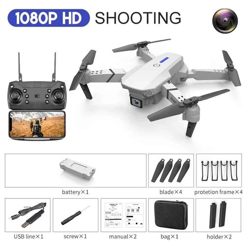 Drone Rc Professionnel E88pro 4k Avec Caméra Hd Grand Angle 2024 P,Quadrirotor Pliable,Cadeau Aérien Rc,1080 - Type 1080p White Bag #B-Generique