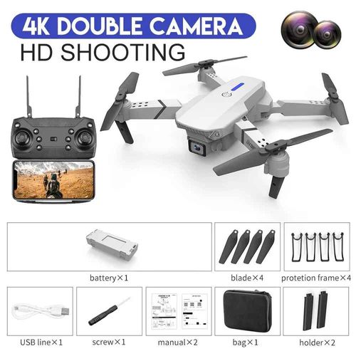 Drone Rc Professionnel E88pro 4k Avec Caméra Hd Grand Angle 2024 P,Quadrirotor Pliable,Cadeau Aérien Rc,1080 - Type White Dual4k Bag #C-Generique