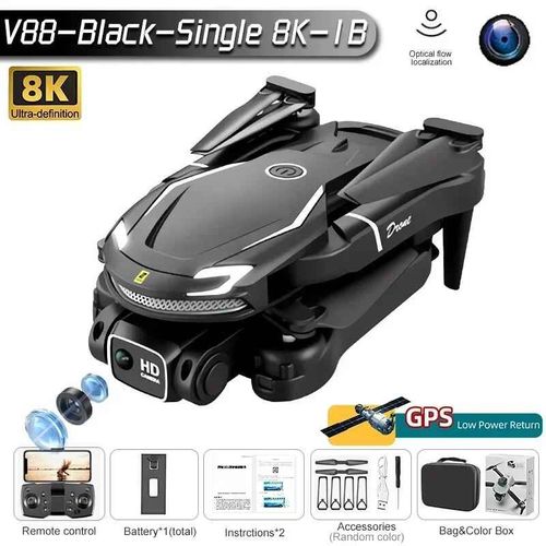 Mini Importateur V88 Avec Caméra Hd Pour Touristes,Jouet Quadrirotor Pliable,Photographie D'évitement D'obstacles,Flux Optique,Uav,5g,Gps,4k,2024 - Type Black Single 8k 1b #B-Generique