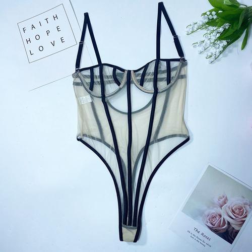 Taille De Peau S Body En Maille Transparente Pour Femmes, Soutien-Gorge Push-Up À Armatures, Costumes Érotiques, Lingerie Sensuelle, Combinaison Sissy Porno