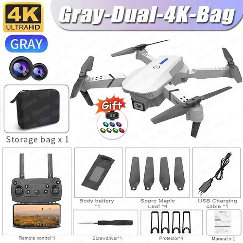 Drone E88 Pro Wifi Fpv Grand Angle Hd 4k 2024 P,Caméra Recommande De Tenir Rc,Quadrirotor Pliable,Hélicoptère,Jouets Cadeaux,1080 - Type White-Dual-4k-Bag #E-Generique