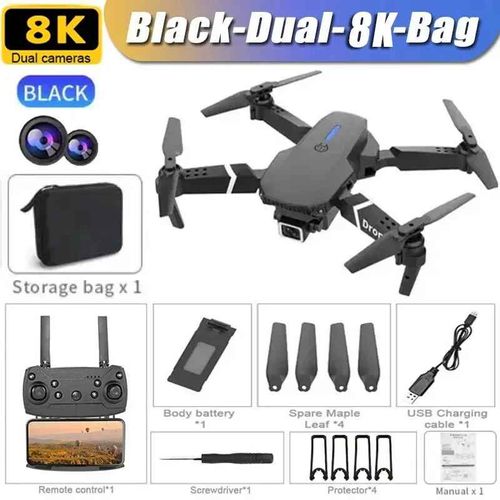 Lenovo-Drone Rc Pliable E88pro,Caméra Hd 8k Pour Touristes Professionnels,Évitement D'obstacles Omnidirectionnel,Gps,Moteur Sans Balais,Jouet Cadeau - Type Black-Dual-8k-1b-Generique