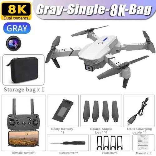 Lenovo-Drone Rc Pliable E88pro,Caméra Hd 8k Pour Touristes Professionnels,Évitement D'obstacles Omnidirectionnel,Gps,Moteur Sans Balais,Jouet Cadeau - Type Gray-Single-8k-1b-Generique