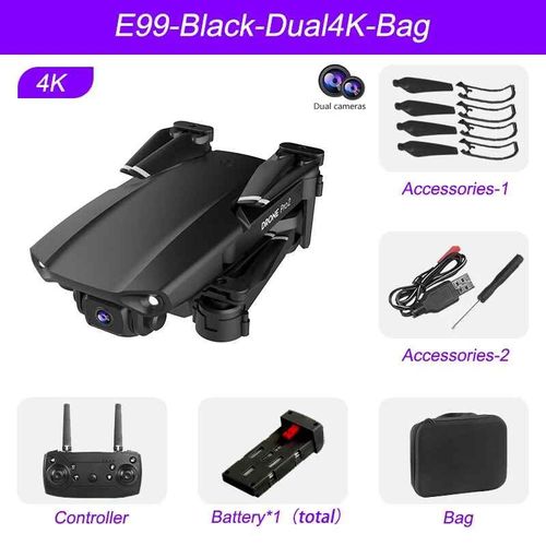 Xkj-Mini Drone E99 Rc 4k 2022 P 1080p,Caméra Touriste Wifi Fpv,Photographie Aérienne,Hélicoptère Pliable,Quadrirotor,Jouetsté 720 - Type Black-Dual4k-Bag-Generique