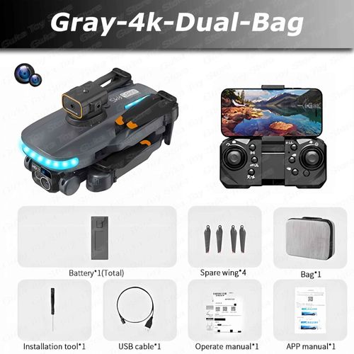 Drone Professionnel P14 Avec Caméra Hd 8k,Évitement D'obstacles,Photographie Aérienne,Flux Optique,Andrea Rc,Quadrirotor Pliable,Jouets Cadeaux - Type Black-Dual4k-Bag-1b-Generique