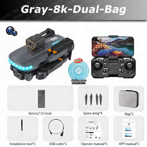 Drone Professionnel P14 Avec Caméra Hd 8k,Évitement D'obstacles,Photographie Aérienne,Flux Optique,Andrea Rc,Quadrirotor Pliable,Jouets Cadeaux - Type Black-Dual8k-Bag-1b-Generique
