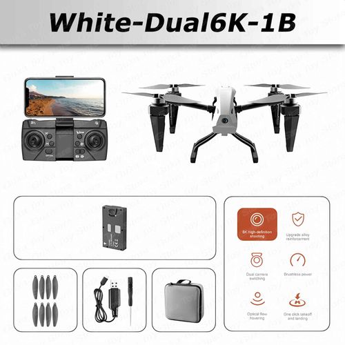 Drone Professionnel Ks66 Avec Moteur Sans Balais,Caméra Hd Pour Touristes,4k,8k,Wifi 5g,Localisation De Flux Optique Grand Angle,Quadrirotor - Type White-Dual6k-1b #B-Generique