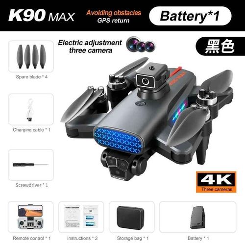 Drone K10 Max 4k,Photographie Aérienne Professionnelle,Trois Caméras Hd,Grand Angle,Évitement D'obstacles,Rc Quadcopter,Jouets Cadeaux - Type K90max Gps Black-Generique