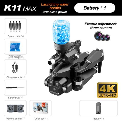 K11promax-Drone Avec Émetteur 4k,Trois Caméras,Vol Stationnaire Sans Balais,Flux Optique,Jouets Quadricoptères,Wifi 5g,Donner 3000 Bombes À Eau - Type Black-Generique