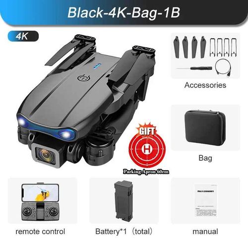 Mini Importateur Pliable E99 K3 Avec Caméra Hd 4k Pour Touristes Professionnels,Évitement D'obstacles À Trois Côtés,Wifi,Fpv,Quadrirotor,Tablier De Vente - Type 4k-Black-Bag-1b-Generique