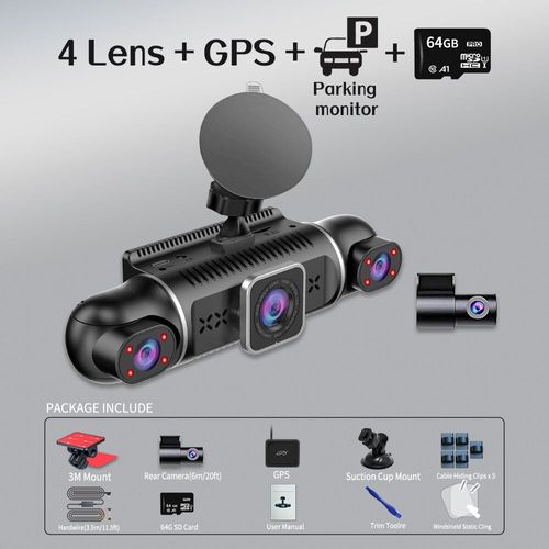 Caméra de tableau de bord DVR de voiture,64 Go gratuit,WiFi,GPS,moniteur de stationnement 24h,4 objectifs * HD 360 P,enregistreur vidéo,outil câblé,télécommande,1080 - Type BW2P-4ch GPS 24h 64G