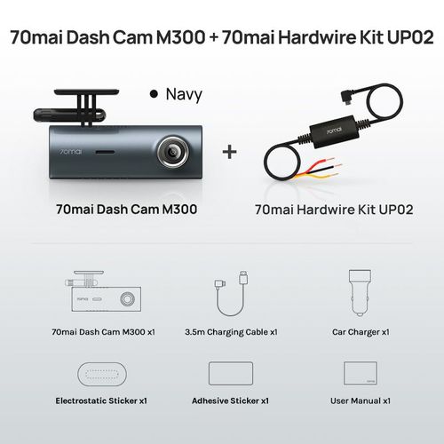 70mai-Caméra De Tableau De Bord M300,Dvr De Voiture,Fov 140 °,1296p,Vision Nocturne,Enregistreur,Moniteur De Stationnement 24h,Wifi,Contrôle D'application - Type M300 Navy N Hw Kit-Sd Card 32gb