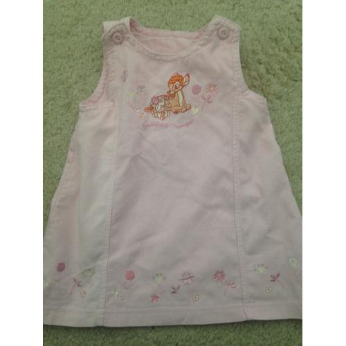 Jolie Robe À Fines Côtes Bébé Fille Disney Bambi Et Panpan Taille 3/6 Mois