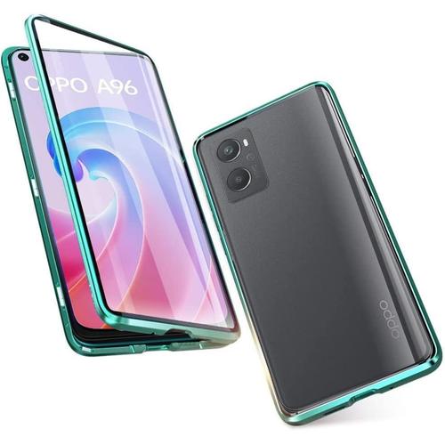 Coque Pour Oppo A96 Adsorption Magnétique Étui Métal Cadre Antichoc Bumper Case Cover Avec Dual Transparente Verre Trempé, 360 Degré Full Body Protection Housse