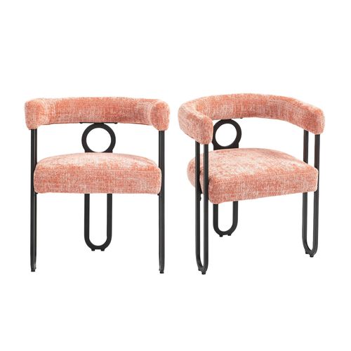 Chaise De Salle À Manger À Dossier Rond En Velours Lot De Deux - Rose