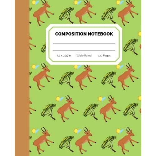 Composition Notebook: Cute Saiga Antelope Pattern Notebook For Kids/Wide-Ruled