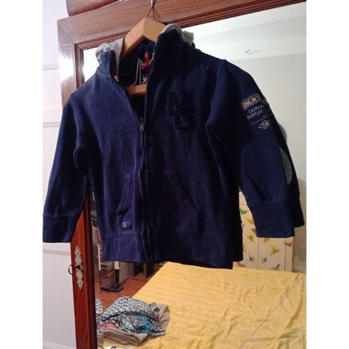 Gilet Zippé À Capuche Marine 8 Ans Vintage Années 90 Okaïdi.