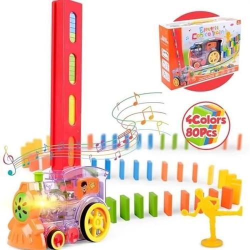 Jouet De Train Dominos,Avec Musique Et Lumières, Jouets Empilables De Briques Électriques, Cadeau Enfant - 80 Couleurs Multiples