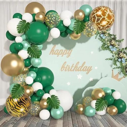 Jungle Ballon Guirlande Arch Kit, Jungle Forêt Thème Ballon avec Feuilles de Palmier pour Décorations de Fête D\Anniversaire