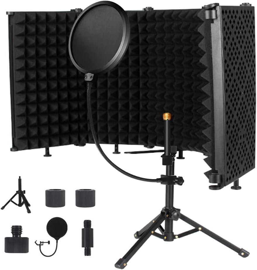 Bouclier d'Isolation de Microphone Insonorisant de Filtre Vocal Pliable  avec Support Réflecteur en mousse Absorbant pour Enregistrement de Micro à  Condensateur en Studio Bureau