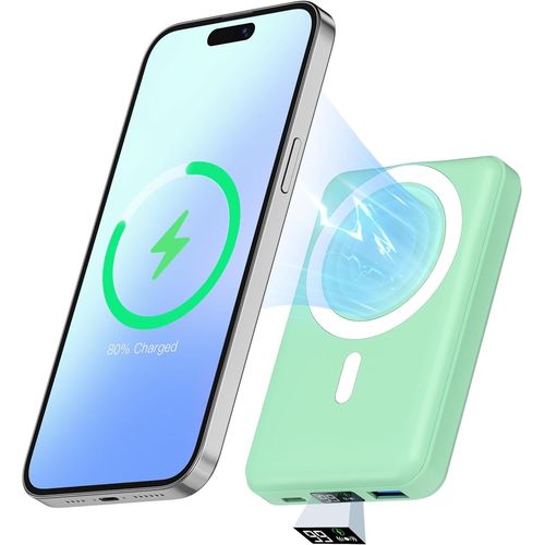 Batterie Externe Magnétique Sans Fil, 10000mah Power Bank Batterie Mag-Safe Pd 22.5w Charge Rapide Avec Usb-C Affichage Led Chargeur Portable Pour Iphone 16/15/14/13/12/Mini/Plus/Pro/Max-Vert